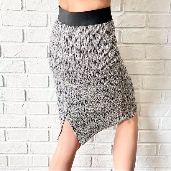 Monochromatic Black White Stretchy Print High Waist Pencil Skirt S - Picture 3 of 13